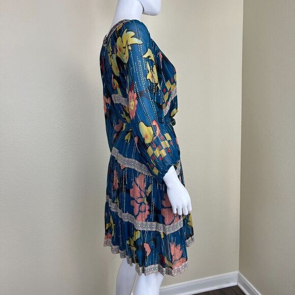 Verb Women's Size S Eulalia Shimmer Tiered Tunic Dress Embroidered Boho Festival - Picture 3 of 17